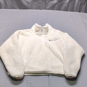 Champion Womens Off-White Fleece Sherpa Half-Zip Sweater Cream Size M‎